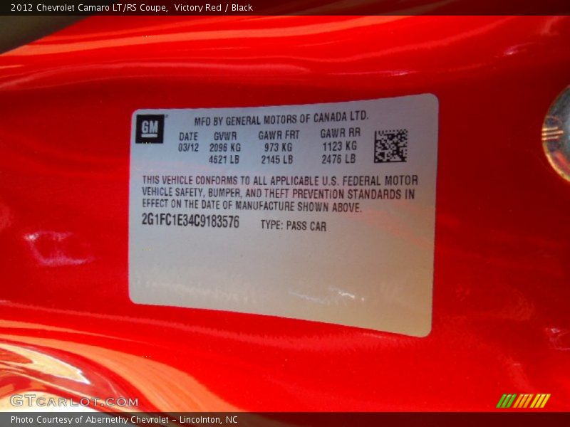 Victory Red / Black 2012 Chevrolet Camaro LT/RS Coupe