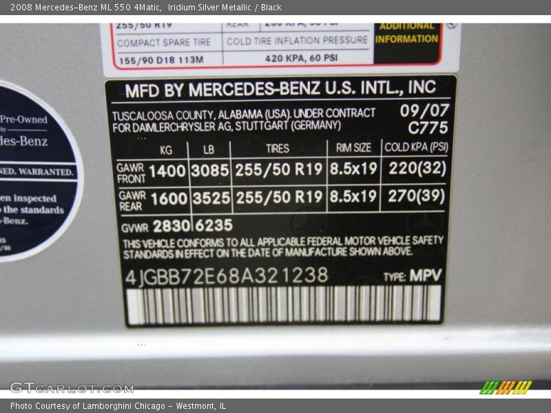 Iridium Silver Metallic / Black 2008 Mercedes-Benz ML 550 4Matic