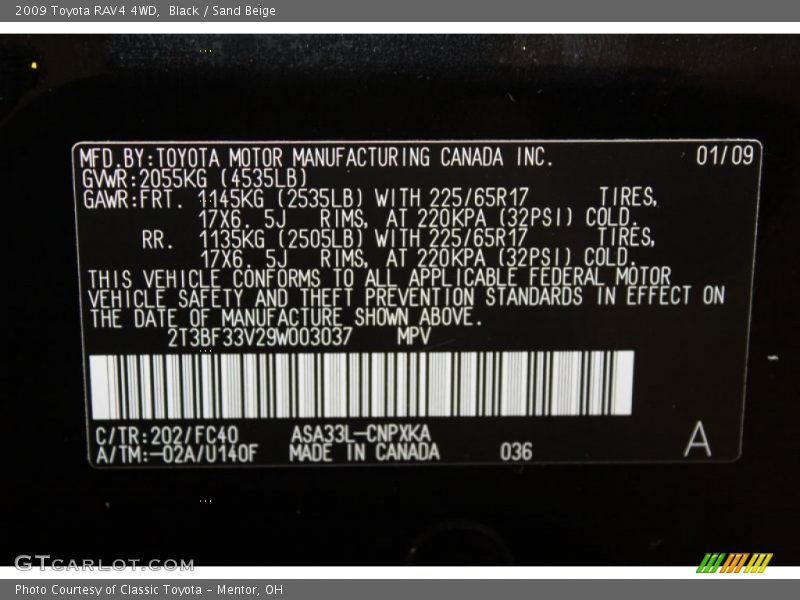 Black / Sand Beige 2009 Toyota RAV4 4WD
