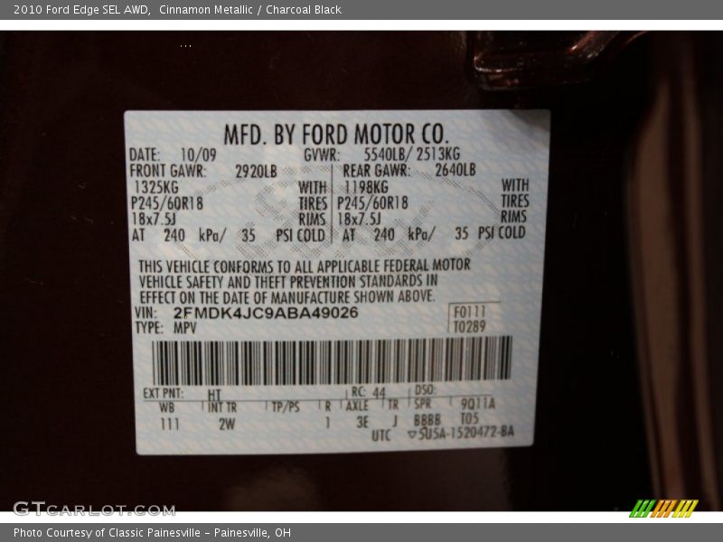 Cinnamon Metallic / Charcoal Black 2010 Ford Edge SEL AWD