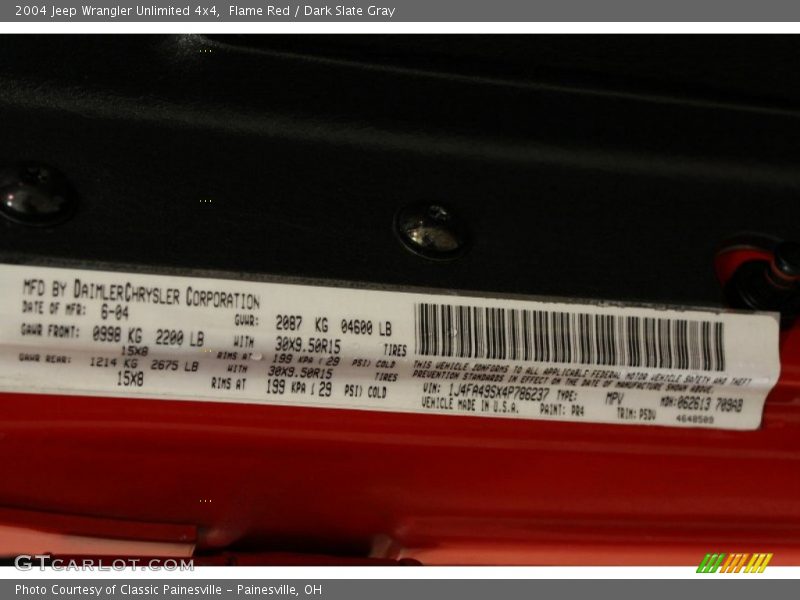 Flame Red / Dark Slate Gray 2004 Jeep Wrangler Unlimited 4x4