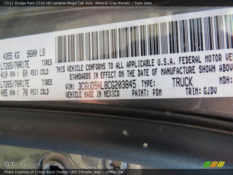 2012 Ram 2500 HD Laramie Mega Cab 4x4 Mineral Gray Metallic Color Code PDM