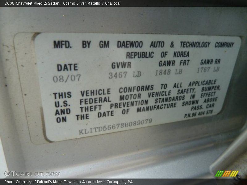 Cosmic Silver Metallic / Charcoal 2008 Chevrolet Aveo LS Sedan