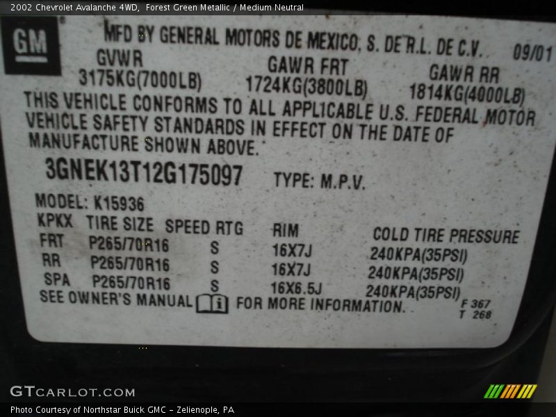 Forest Green Metallic / Medium Neutral 2002 Chevrolet Avalanche 4WD