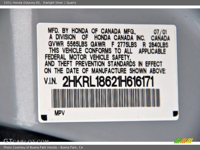 Starlight Silver / Quartz 2001 Honda Odyssey EX