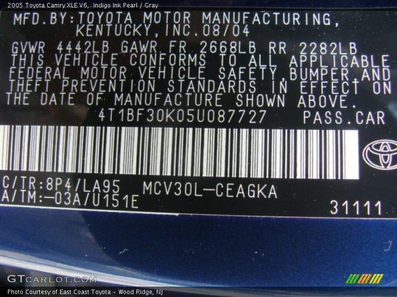 Indigo Ink Pearl / Gray 2005 Toyota Camry XLE V6