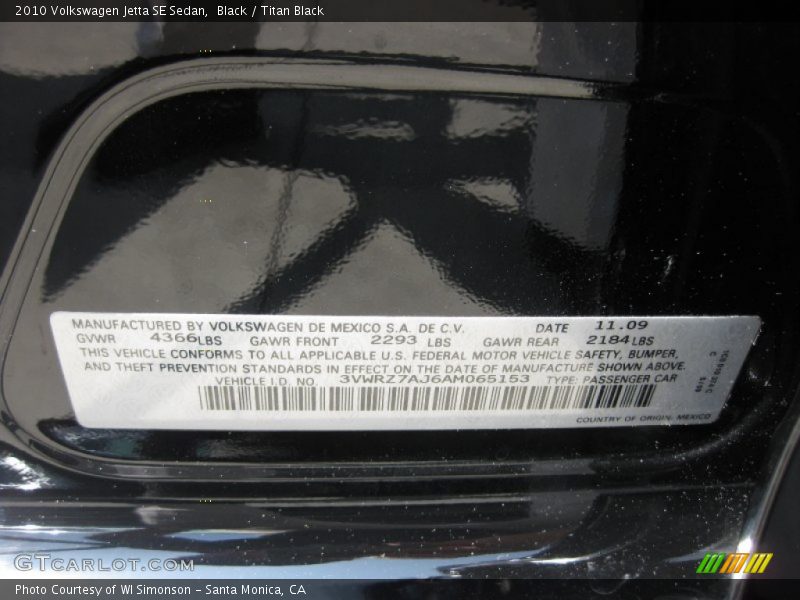 Black / Titan Black 2010 Volkswagen Jetta SE Sedan