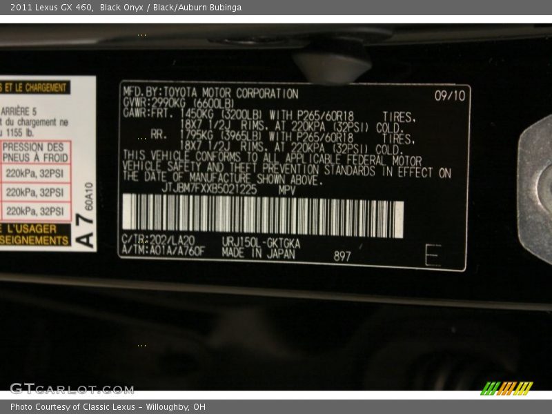 Black Onyx / Black/Auburn Bubinga 2011 Lexus GX 460