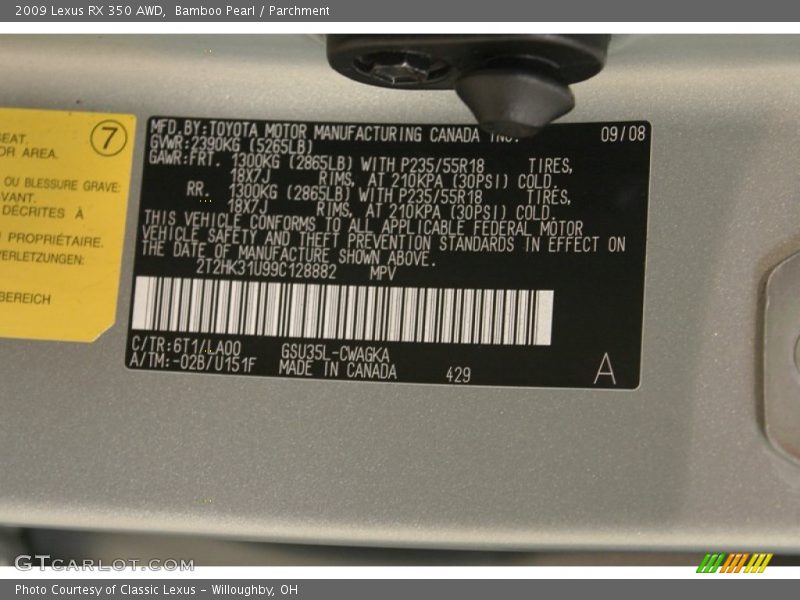 Bamboo Pearl / Parchment 2009 Lexus RX 350 AWD