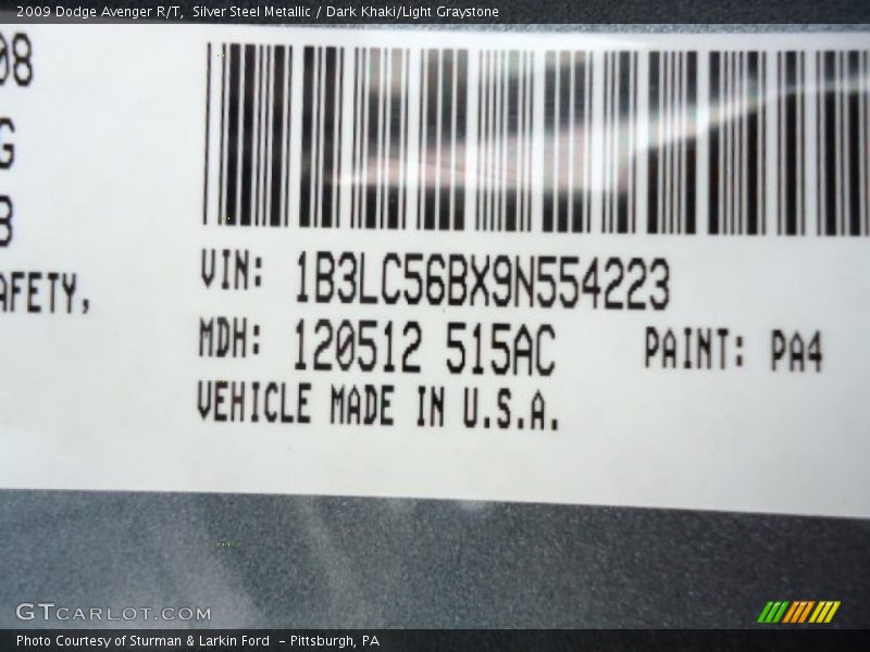 Silver Steel Metallic / Dark Khaki/Light Graystone 2009 Dodge Avenger R/T