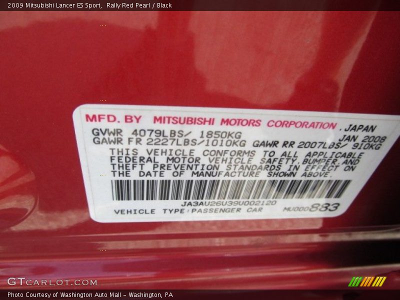 Rally Red Pearl / Black 2009 Mitsubishi Lancer ES Sport