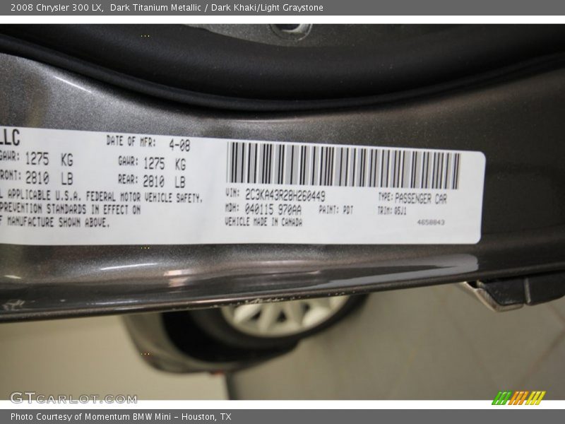 Dark Titanium Metallic / Dark Khaki/Light Graystone 2008 Chrysler 300 LX
