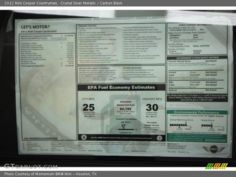 Crystal Silver Metallic / Carbon Black 2012 Mini Cooper Countryman
