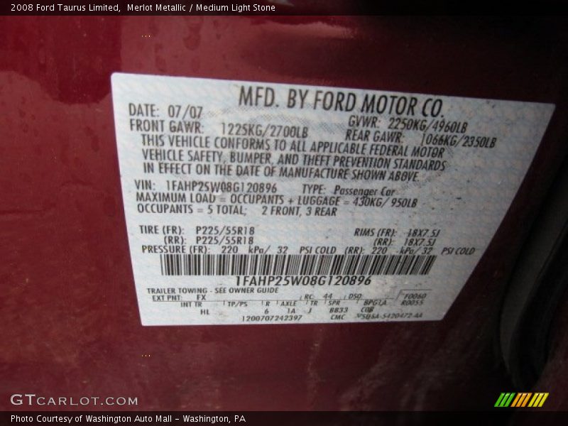 Merlot Metallic / Medium Light Stone 2008 Ford Taurus Limited