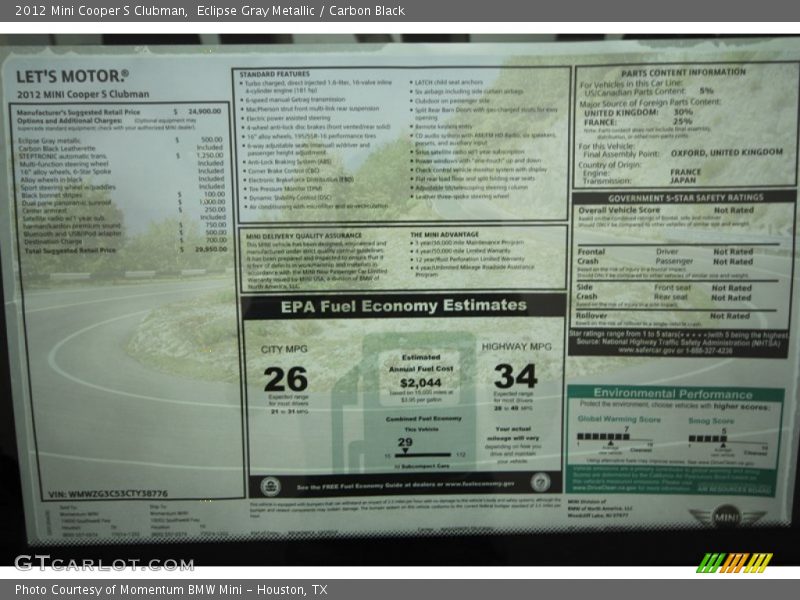 Eclipse Gray Metallic / Carbon Black 2012 Mini Cooper S Clubman