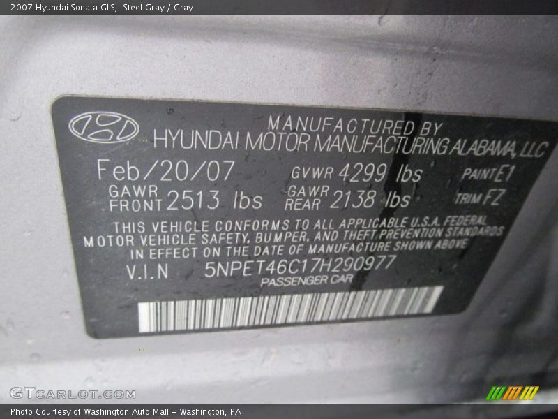 Steel Gray / Gray 2007 Hyundai Sonata GLS