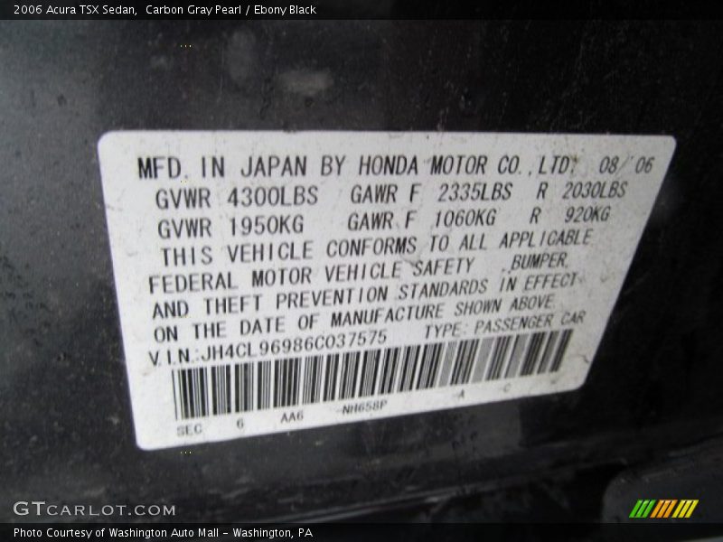Carbon Gray Pearl / Ebony Black 2006 Acura TSX Sedan