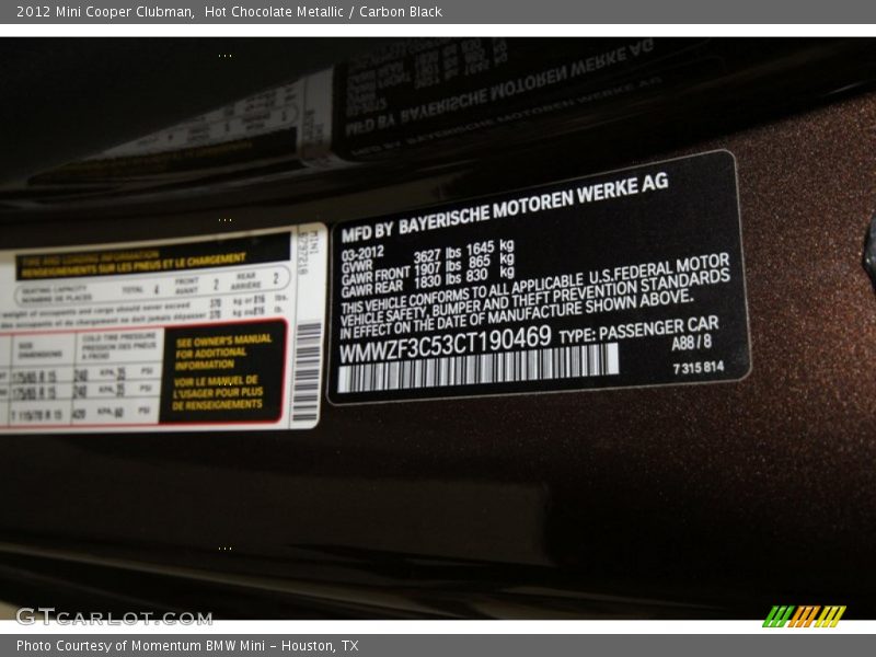 Hot Chocolate Metallic / Carbon Black 2012 Mini Cooper Clubman