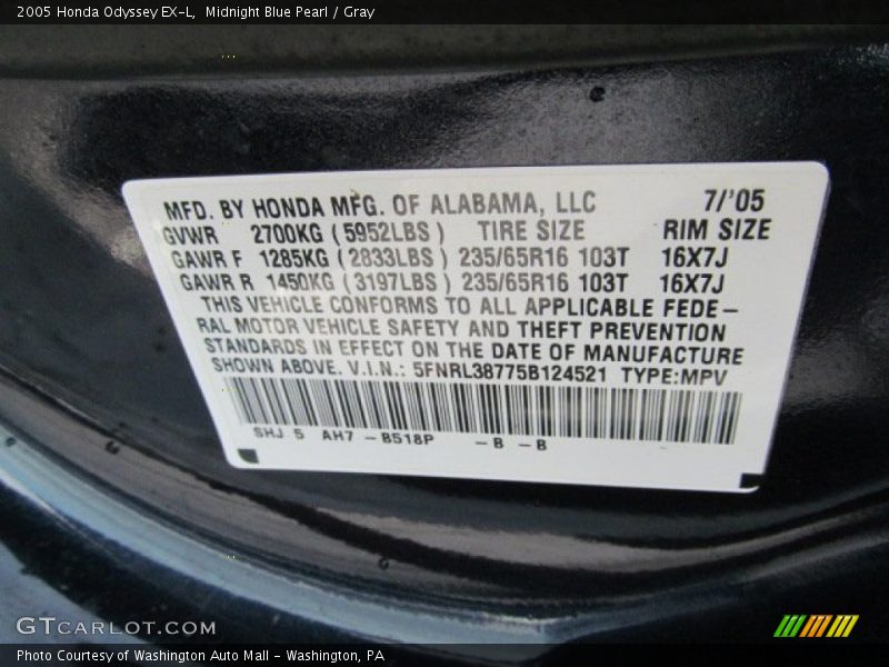 B518P - 2005 Honda Odyssey EX-L