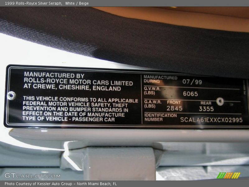 Info Tag of 1999 Silver Seraph 