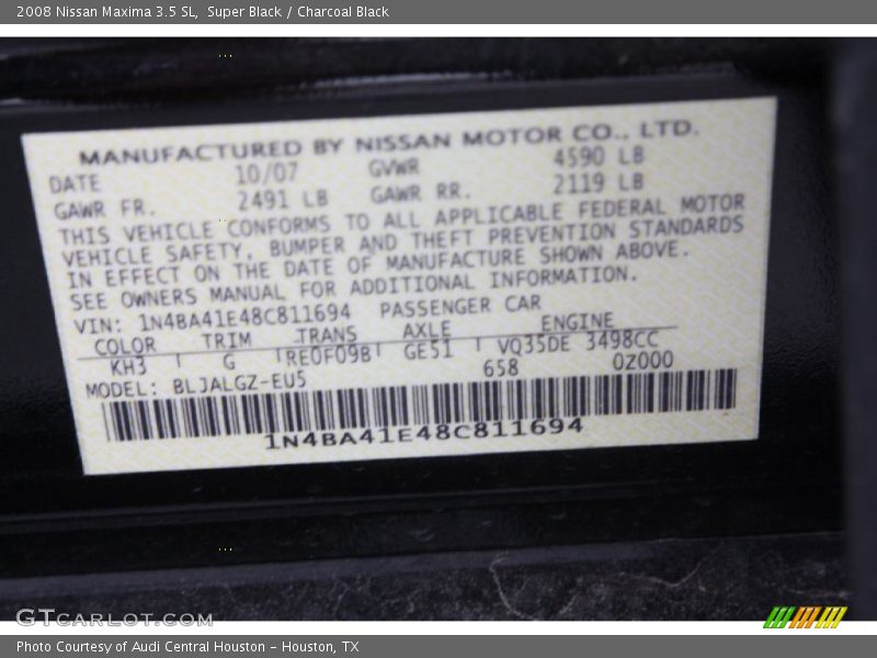 Super Black / Charcoal Black 2008 Nissan Maxima 3.5 SL