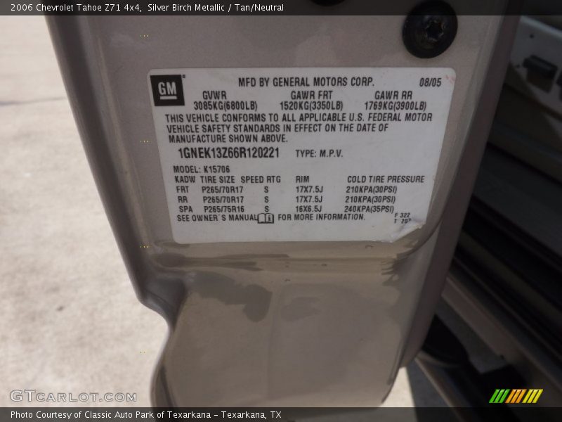 Silver Birch Metallic / Tan/Neutral 2006 Chevrolet Tahoe Z71 4x4