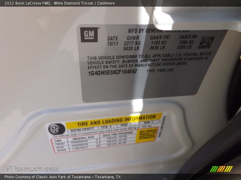 White Diamond Tricoat / Cashmere 2012 Buick LaCrosse FWD