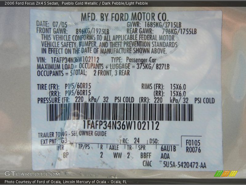 2006 Focus ZX4 S Sedan Pueblo Gold Metallic Color Code G3