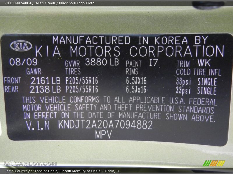 Alien Green / Black Soul Logo Cloth 2010 Kia Soul +