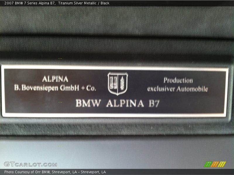 Info Tag of 2007 7 Series Alpina B7