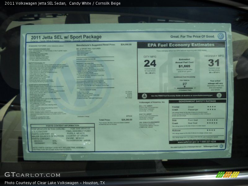 Candy White / Cornsilk Beige 2011 Volkswagen Jetta SEL Sedan