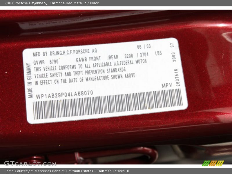 Carmona Red Metallic / Black 2004 Porsche Cayenne S