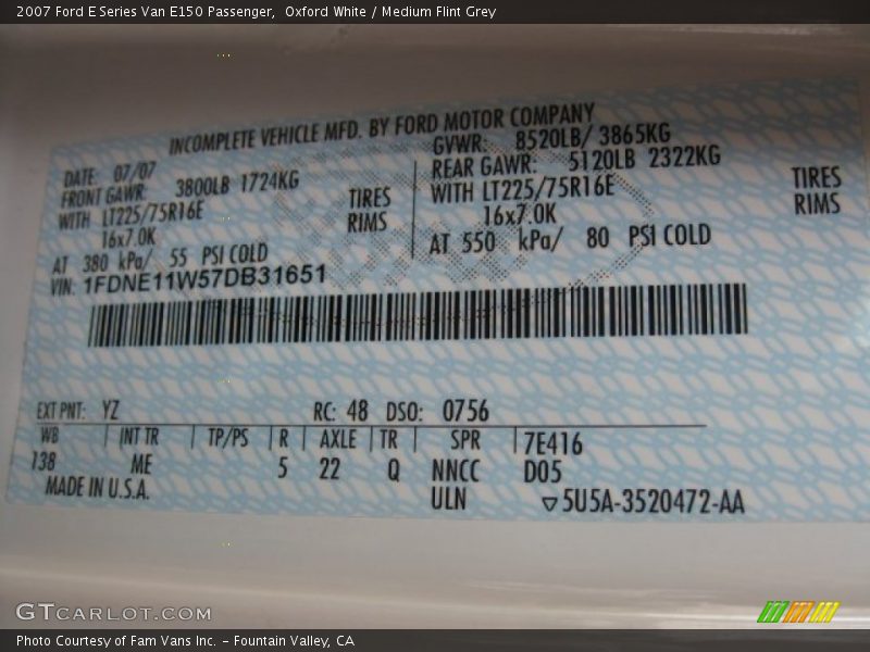 Oxford White / Medium Flint Grey 2007 Ford E Series Van E150 Passenger