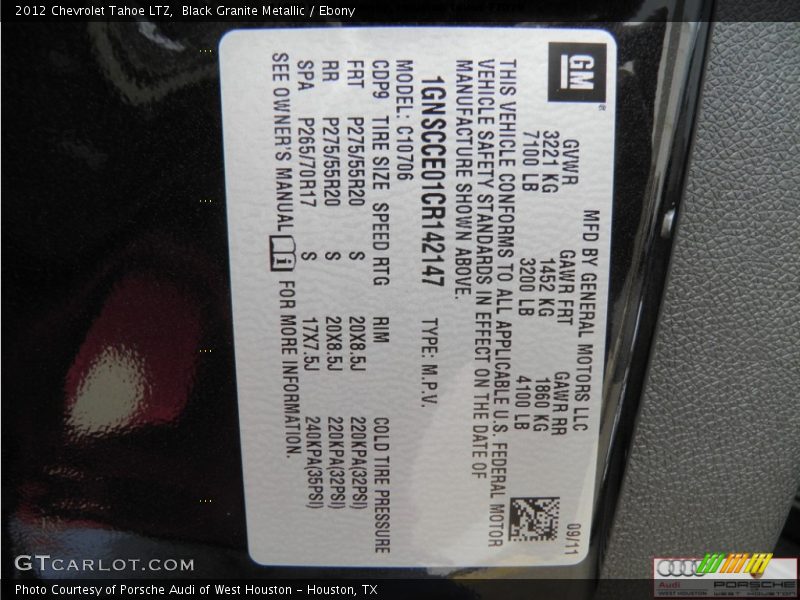 Black Granite Metallic / Ebony 2012 Chevrolet Tahoe LTZ
