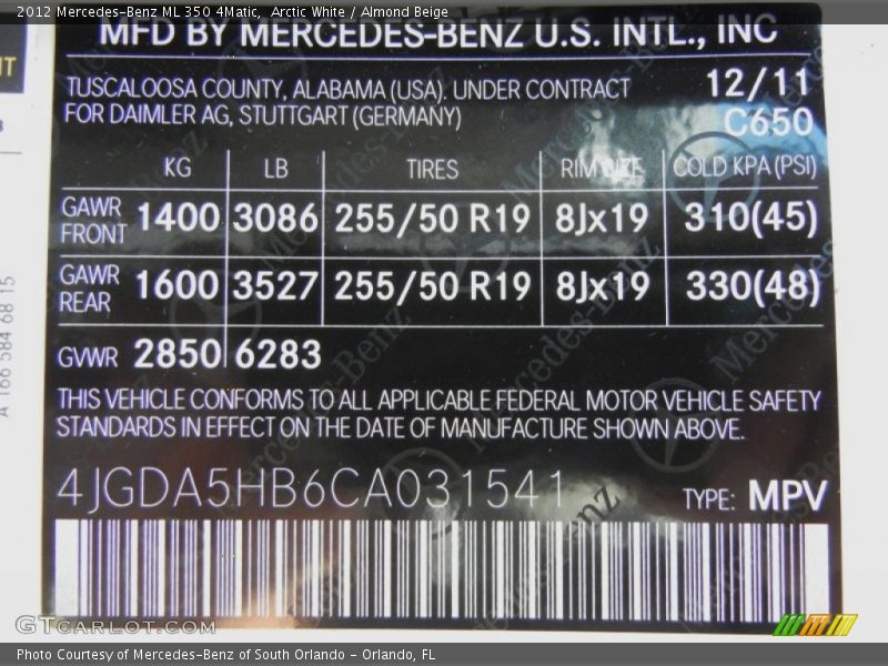 Arctic White / Almond Beige 2012 Mercedes-Benz ML 350 4Matic
