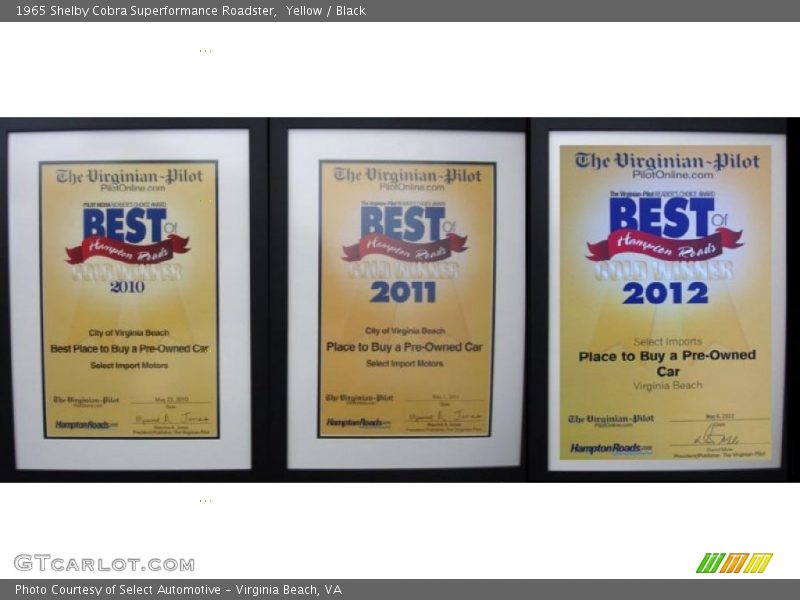 Yellow / Black 1965 Shelby Cobra Superformance Roadster