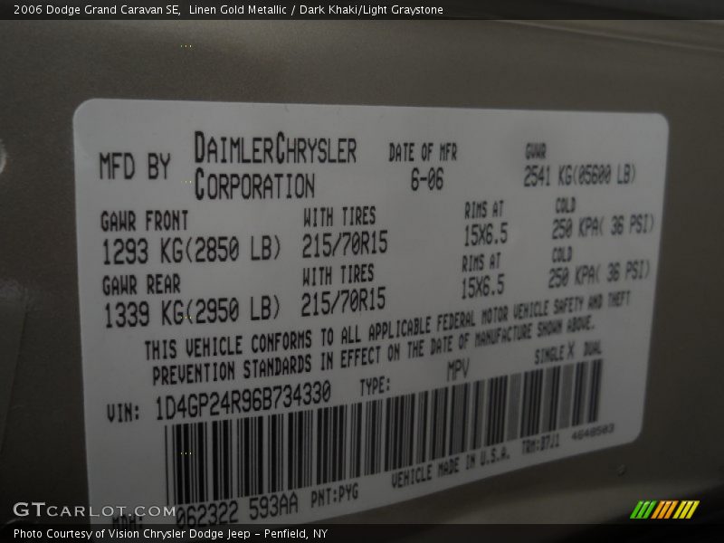Linen Gold Metallic / Dark Khaki/Light Graystone 2006 Dodge Grand Caravan SE