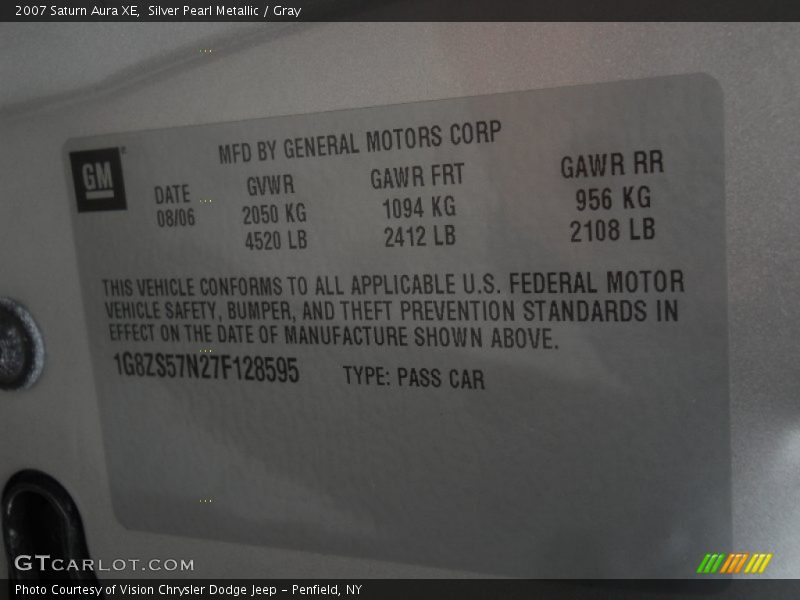 Silver Pearl Metallic / Gray 2007 Saturn Aura XE