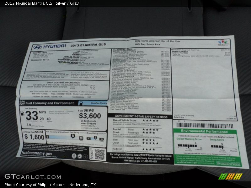 Silver / Gray 2013 Hyundai Elantra GLS
