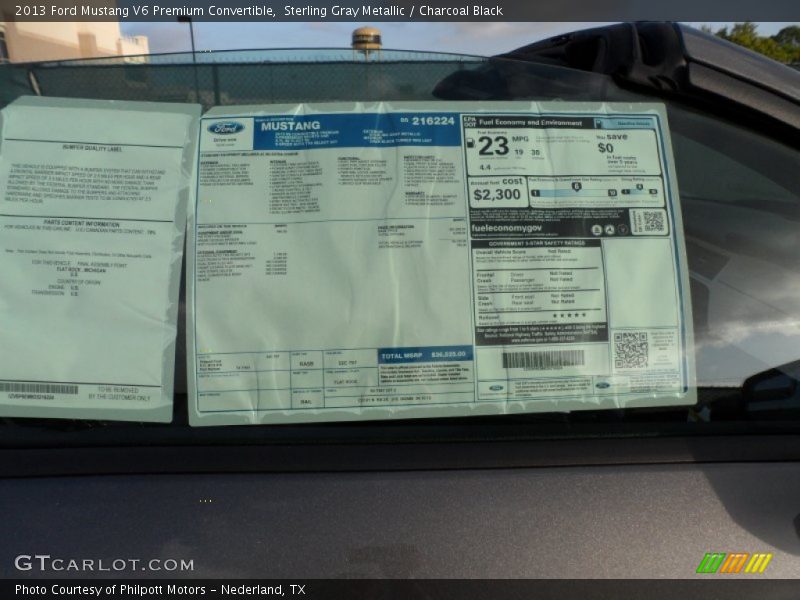  2013 Mustang V6 Premium Convertible Window Sticker