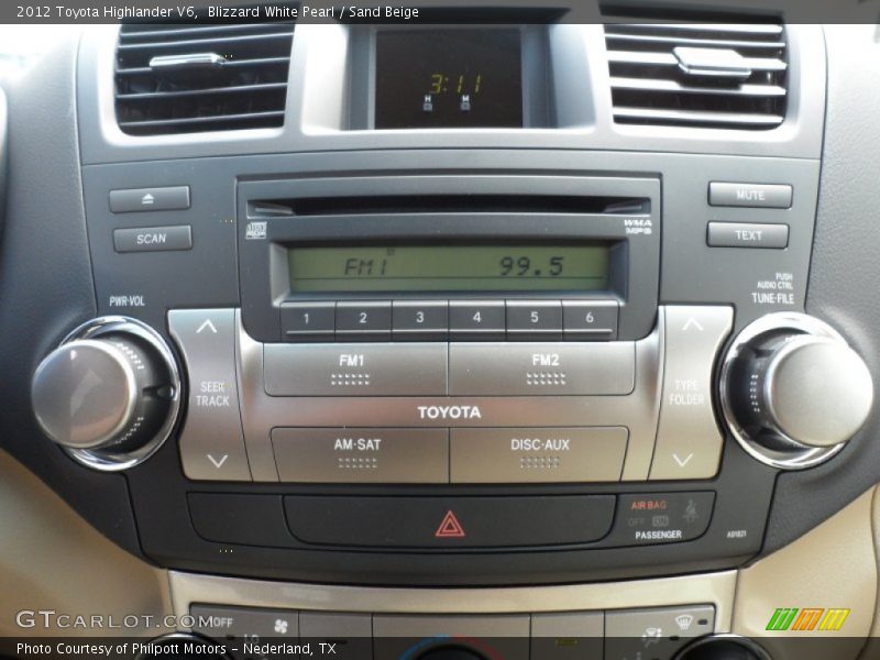 Blizzard White Pearl / Sand Beige 2012 Toyota Highlander V6