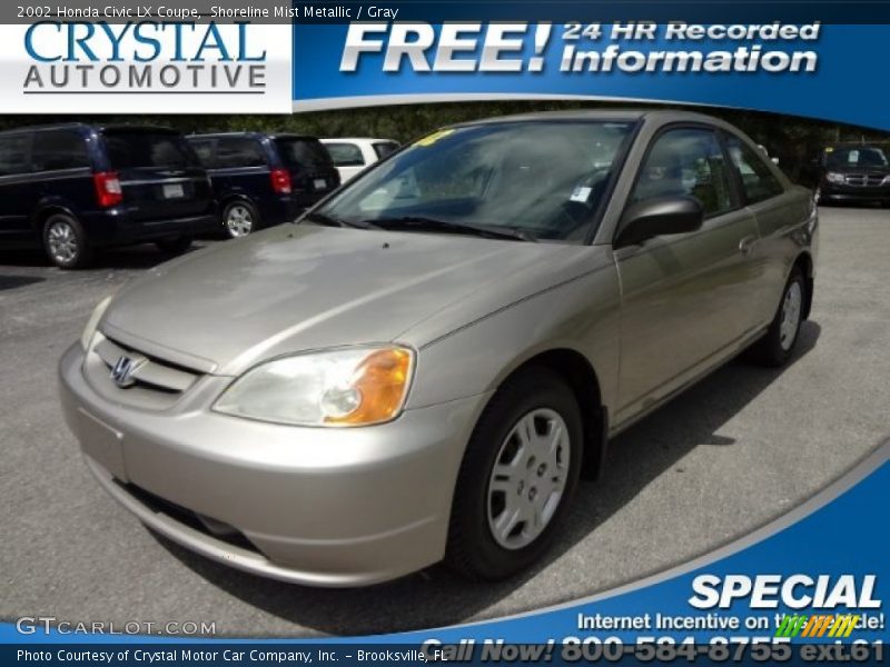 Shoreline Mist Metallic / Gray 2002 Honda Civic LX Coupe