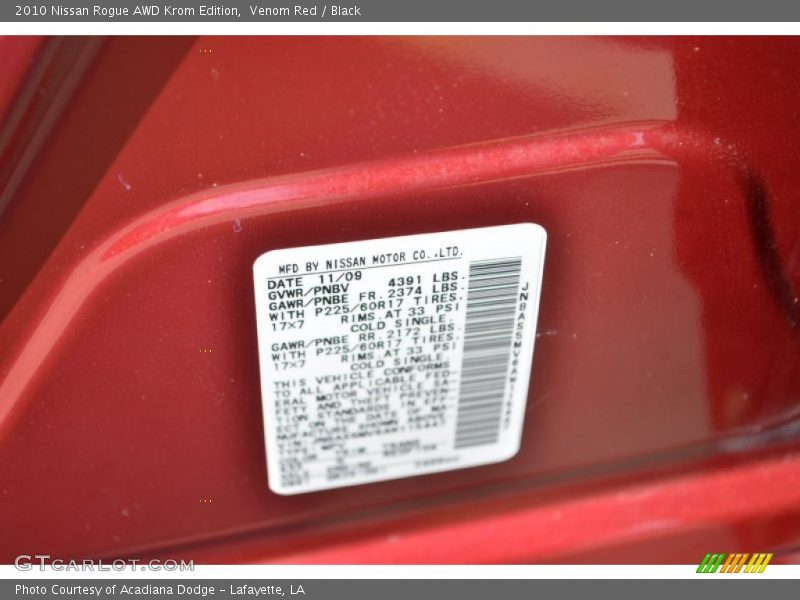 Venom Red / Black 2010 Nissan Rogue AWD Krom Edition