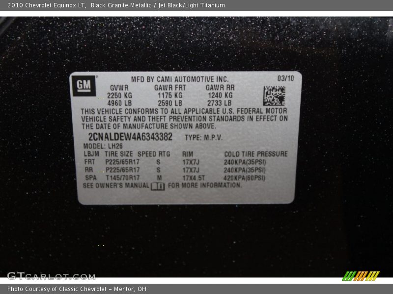 Black Granite Metallic / Jet Black/Light Titanium 2010 Chevrolet Equinox LT