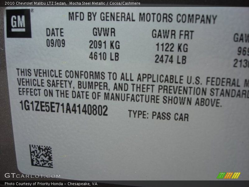 Mocha Steel Metallic / Cocoa/Cashmere 2010 Chevrolet Malibu LTZ Sedan