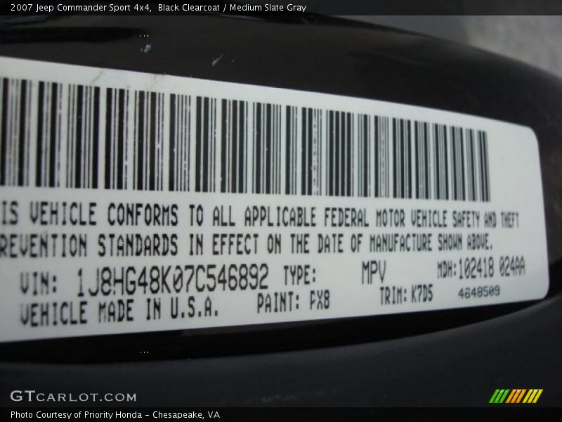 Black Clearcoat / Medium Slate Gray 2007 Jeep Commander Sport 4x4