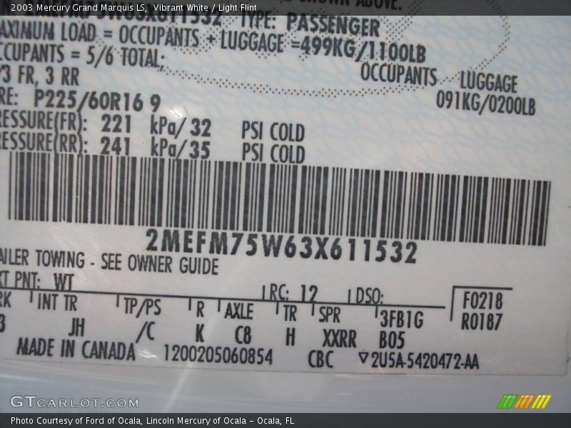 Vibrant White / Light Flint 2003 Mercury Grand Marquis LS
