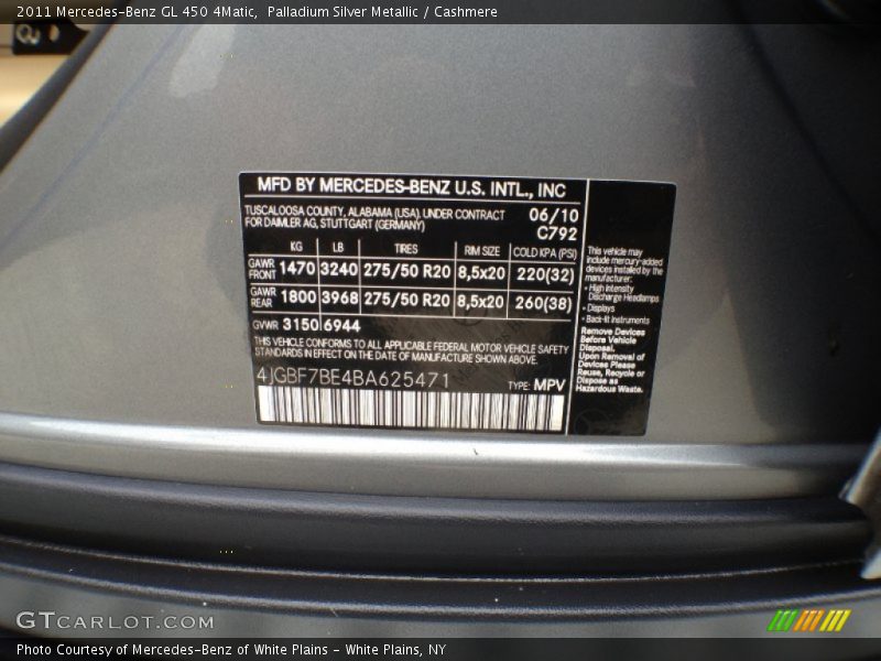 Palladium Silver Metallic / Cashmere 2011 Mercedes-Benz GL 450 4Matic