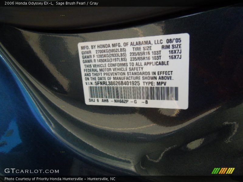 Sage Brush Pearl / Gray 2006 Honda Odyssey EX-L