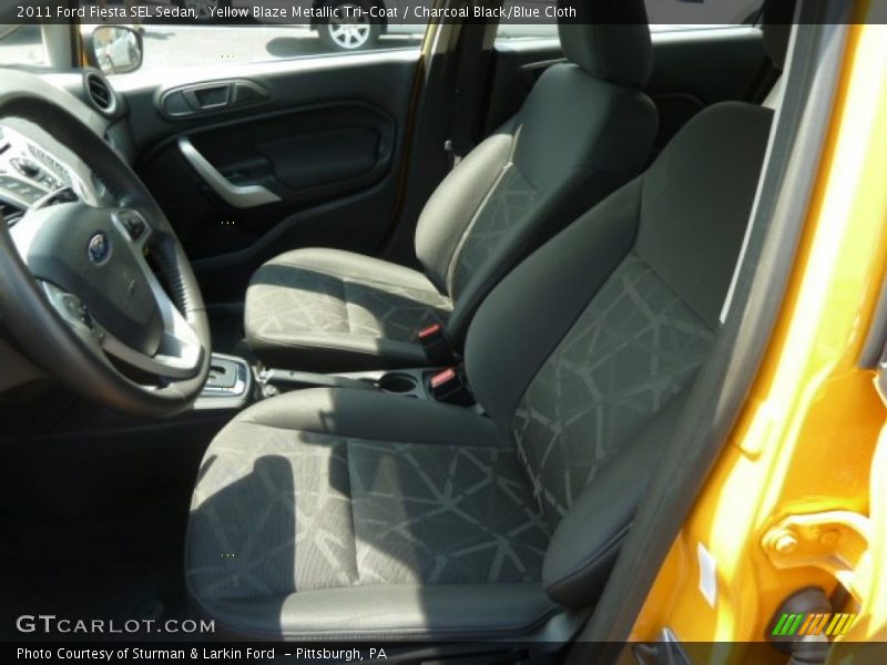 Yellow Blaze Metallic Tri-Coat / Charcoal Black/Blue Cloth 2011 Ford Fiesta SEL Sedan